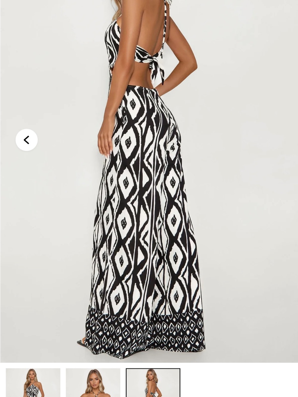 Fashion Nova Black & White Geometric Cutout Halter Jumpsuit - Picture 2 of 5
